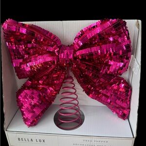 New! Bella lux pink bow Christmas tree topper sequin sparkle. TikTok vir…